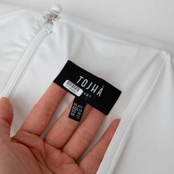 TOJHÀ Emmaline White Off-Shoulder Cocktail Dress - Size 14 - Picture 7 of 11